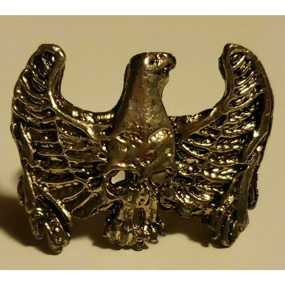 Vintage Adjustable Metal Skull Head w/ Eagle Ring Charm Prize Vending New
